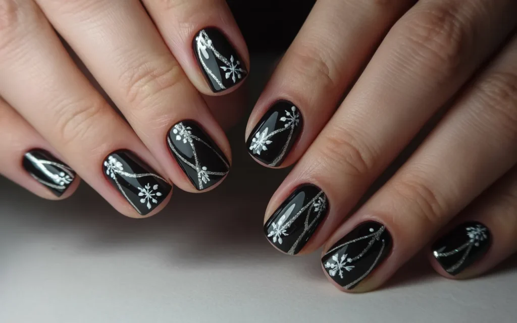 Black and Silver Glitter Nails