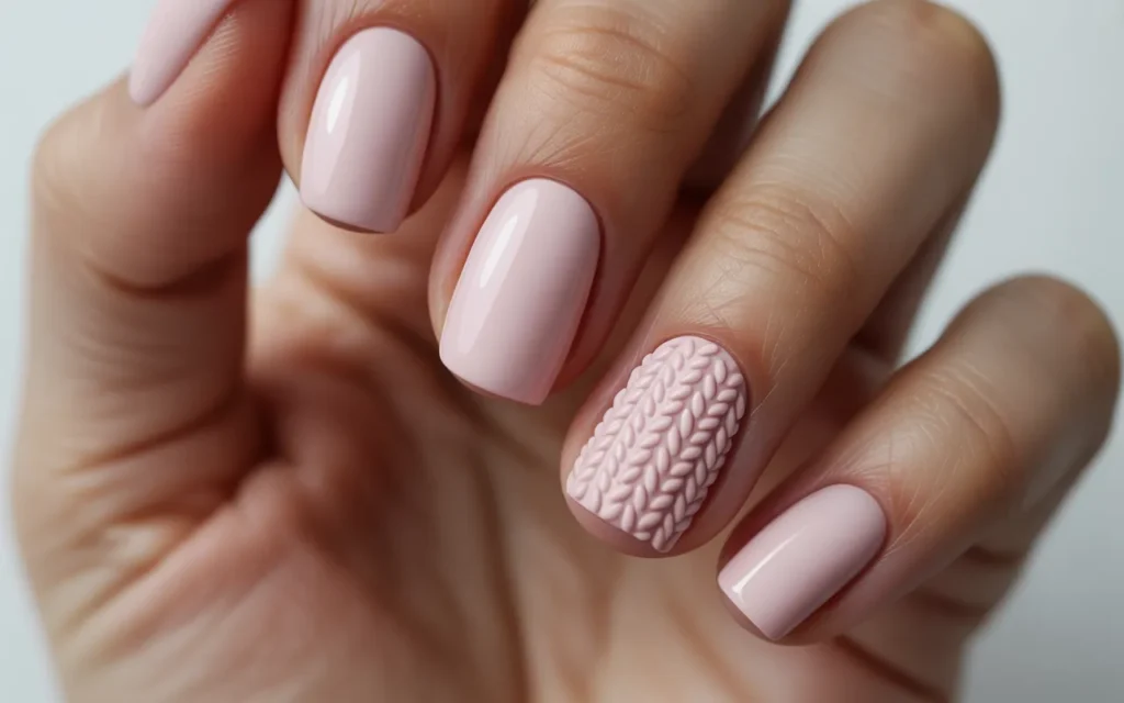 Soft Pink Knitted Accent Nails