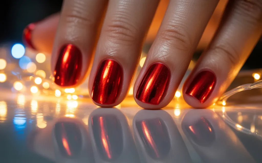 Chrome Red Christmas Nails