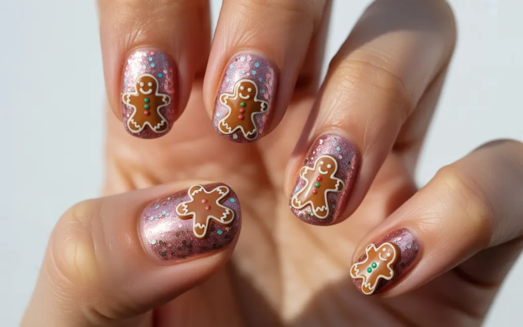Glitter Gingerbread Nails