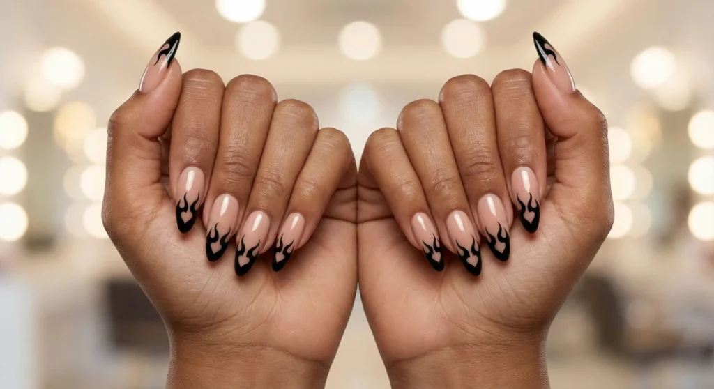 Black Flame Valentine Nails