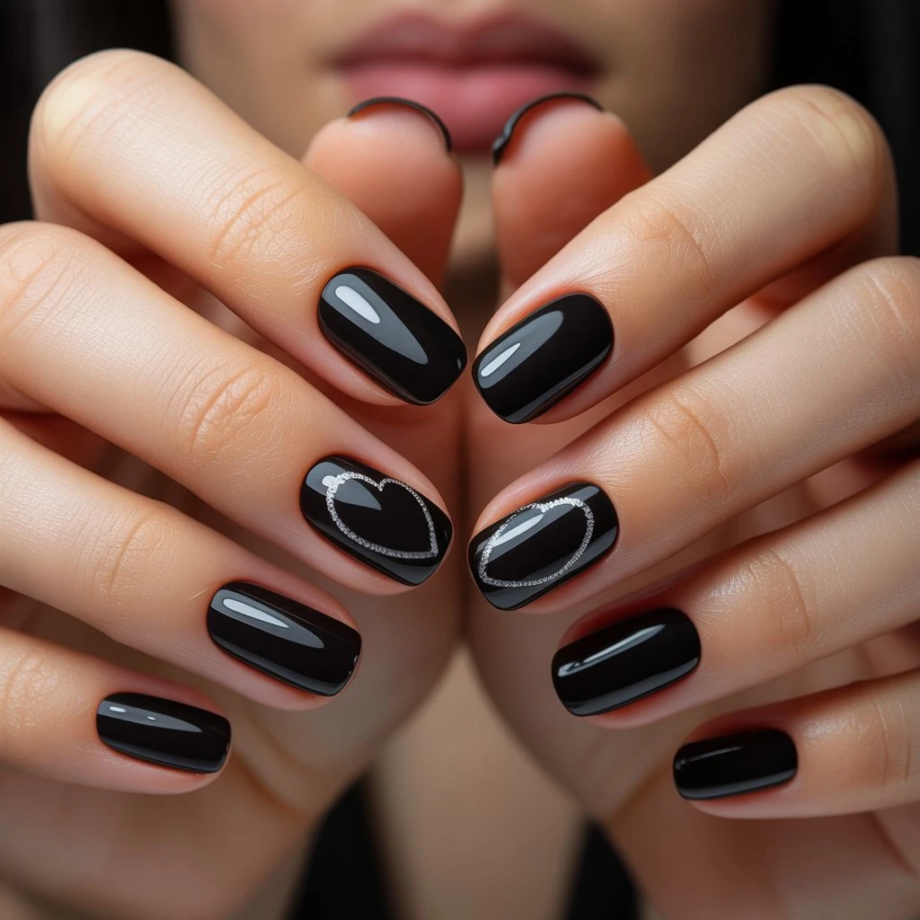 Black Heart Accent Nails