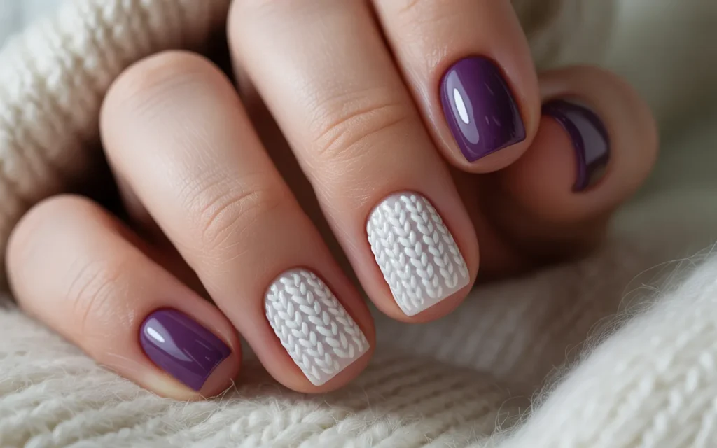 Purple Winter Sweater Nails