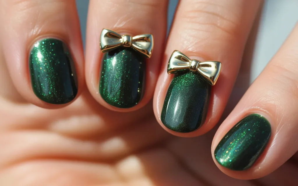 Green Coquette Glitter Nails
