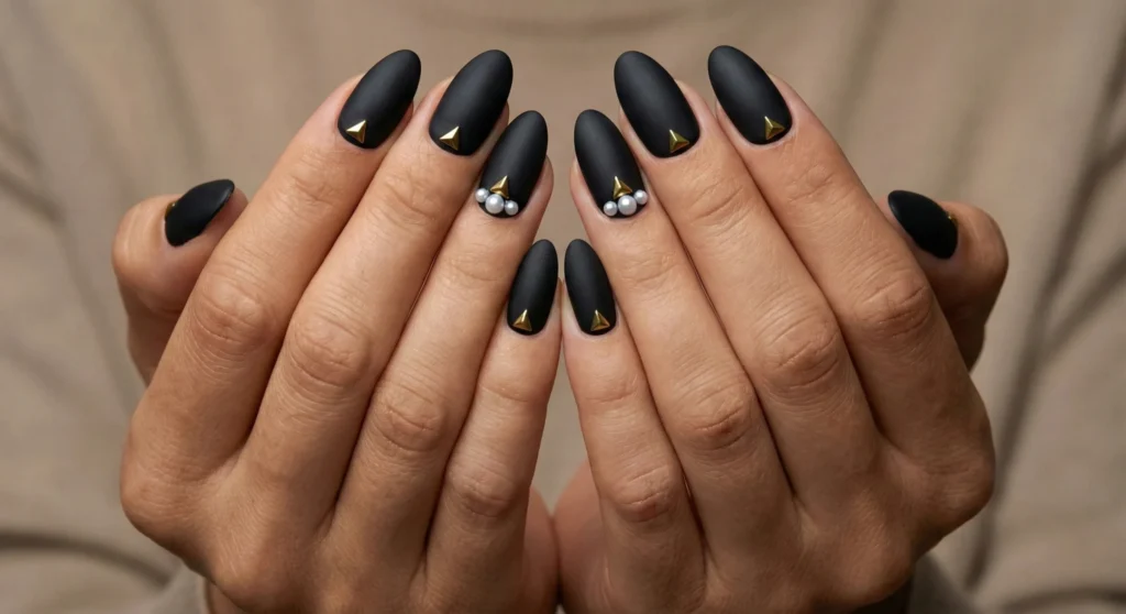 Black Pearl Valentine Nails