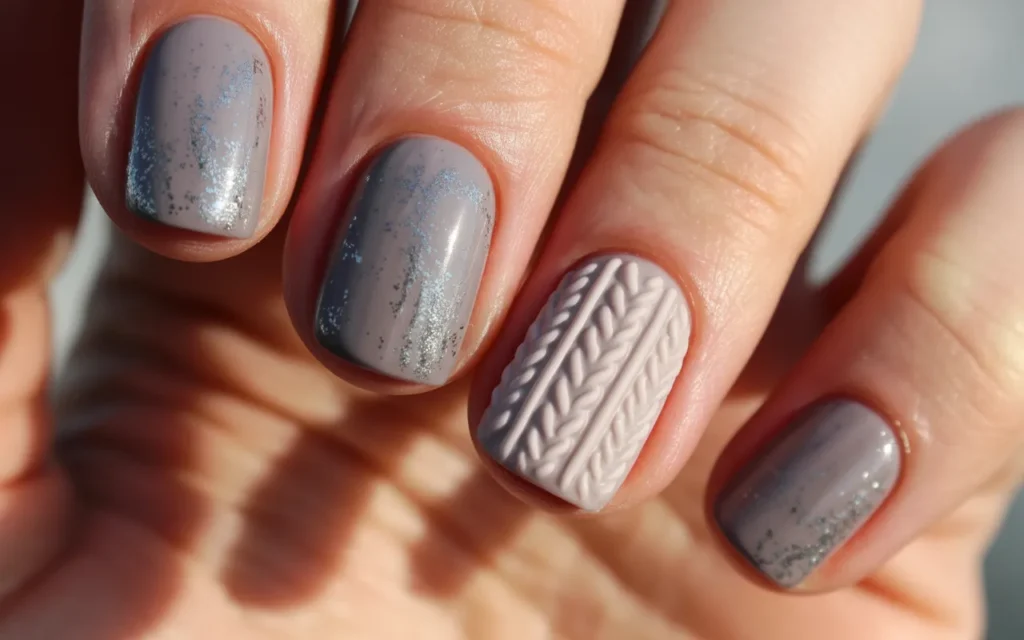 Frosty Gray Knit Nails