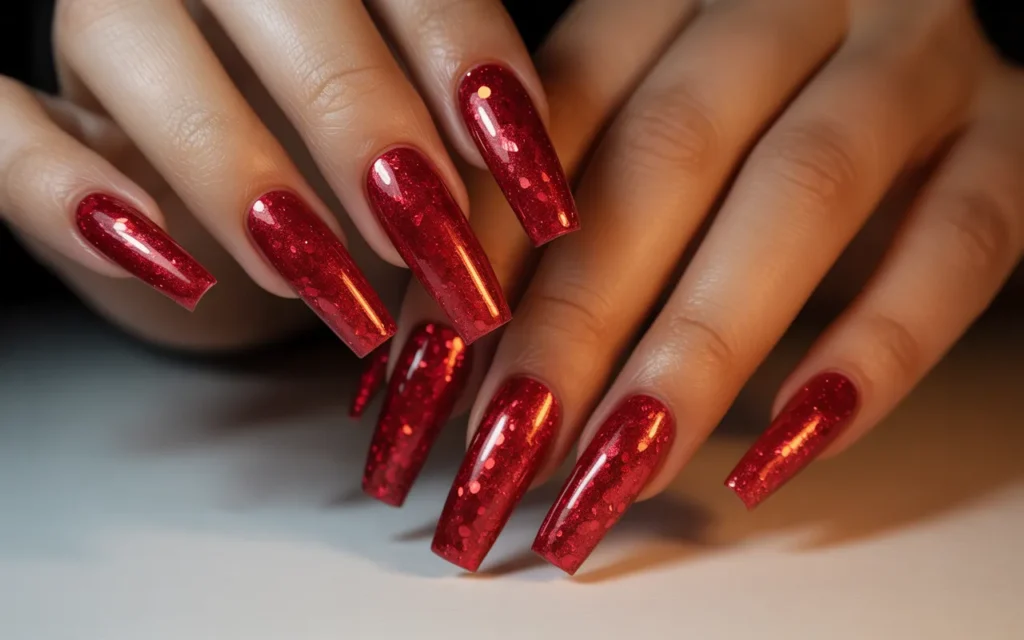 Sparkling Red Glitter Christmas Nails