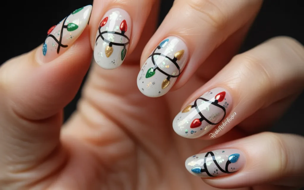 Christmas Light Glitter Nails