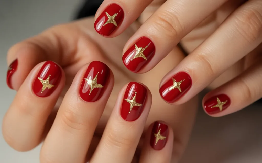 Red Christmas Nails with Stars