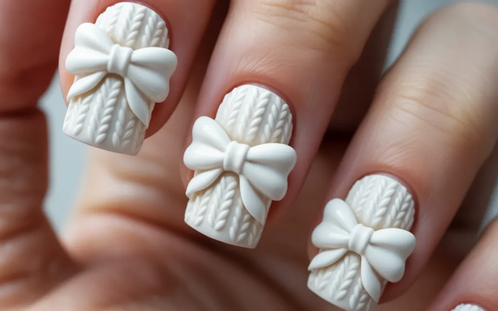 3D Bow and Knit Accent Nails