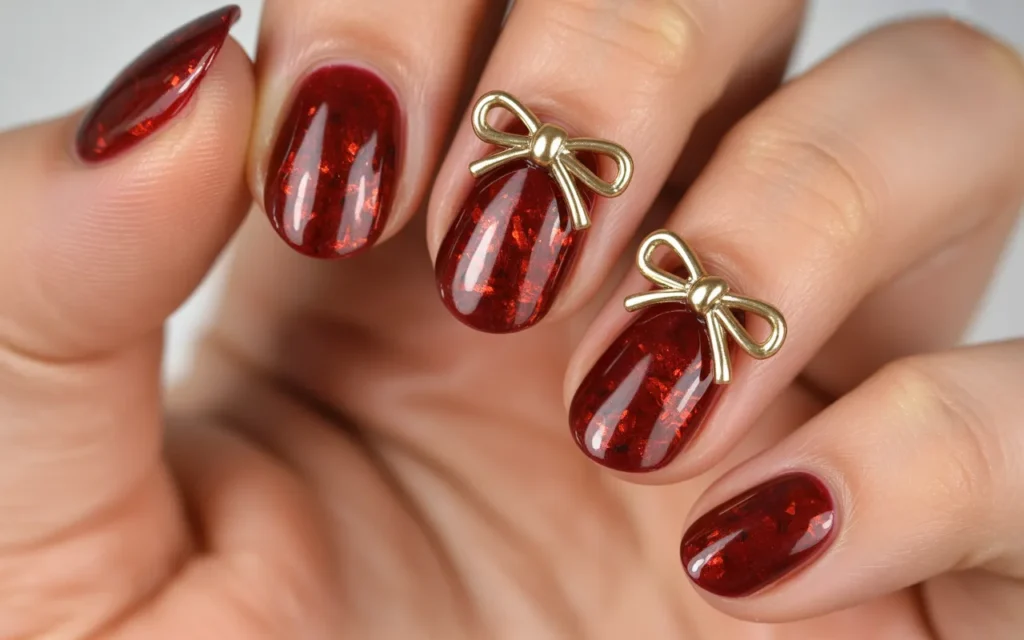 Glitter Gift Bow Nails