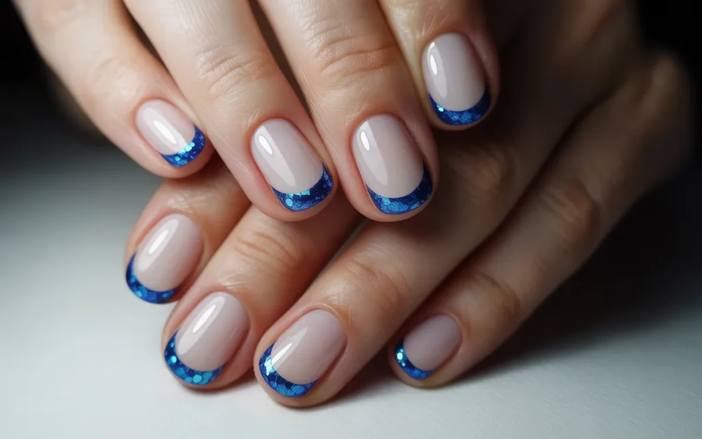 Sapphire Blue Glitter French Tips