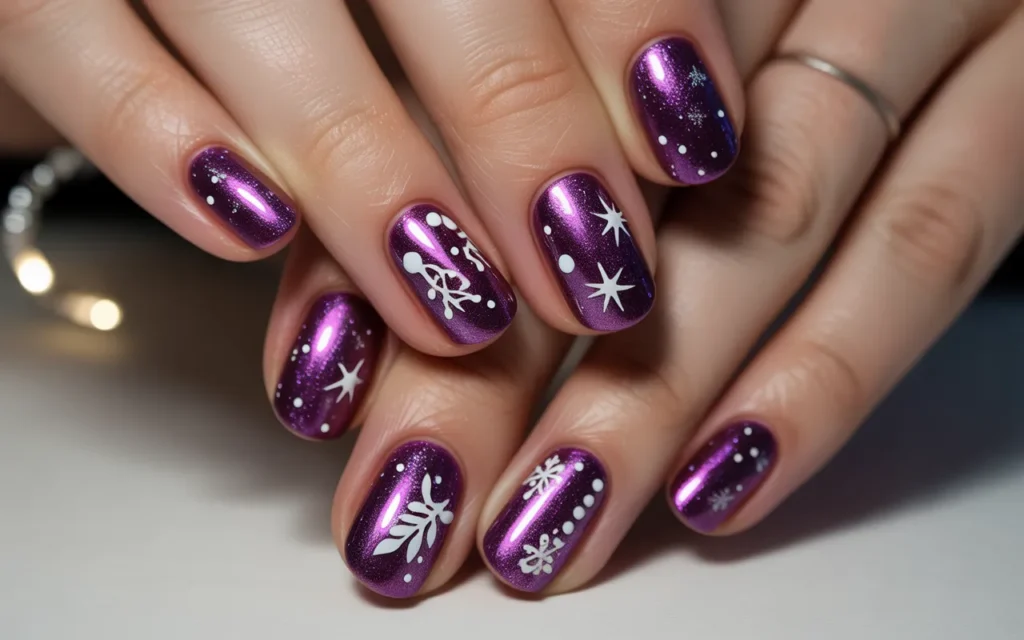 Purple Glitter Christmas Nails