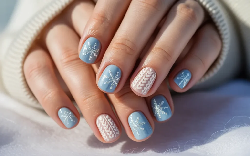 Light Blue Snowflake Nails