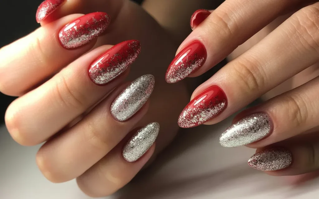 Glitter Ombre Red Christmas Nails