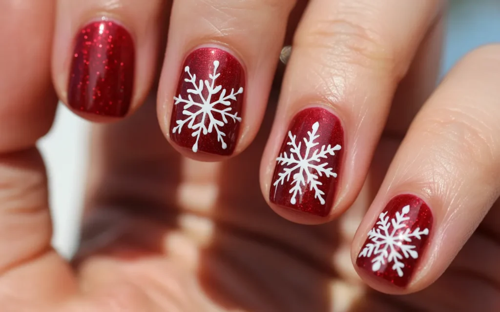 Red Glitter with Snowflakes
