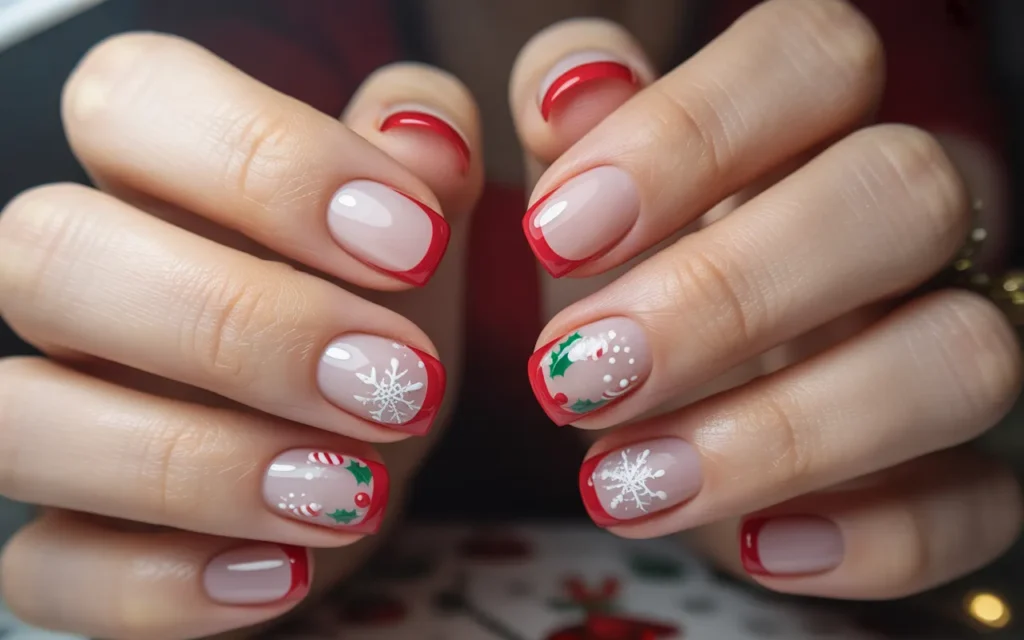 French Tip Red Christmas Nails