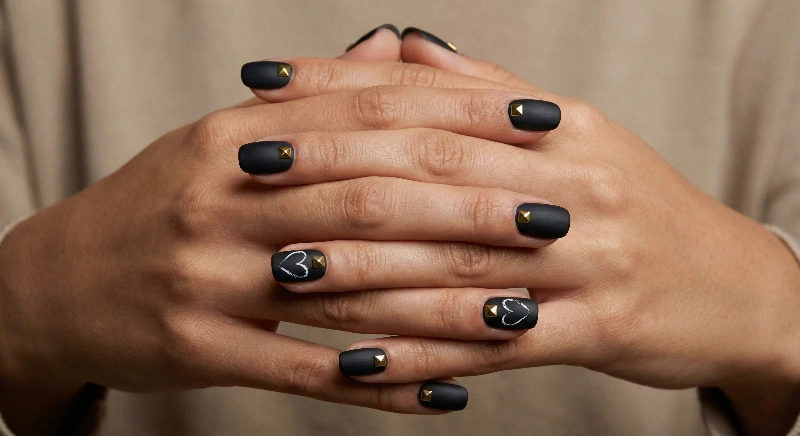 Black Broken Heart Valentines Nails