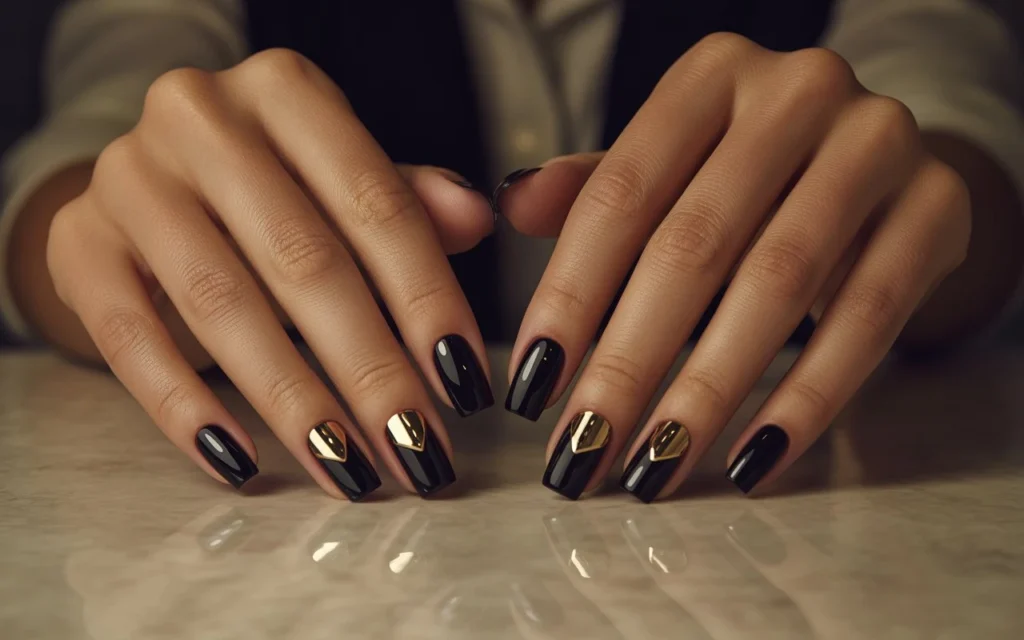 Black Coffin-Shaped Valentine Nails