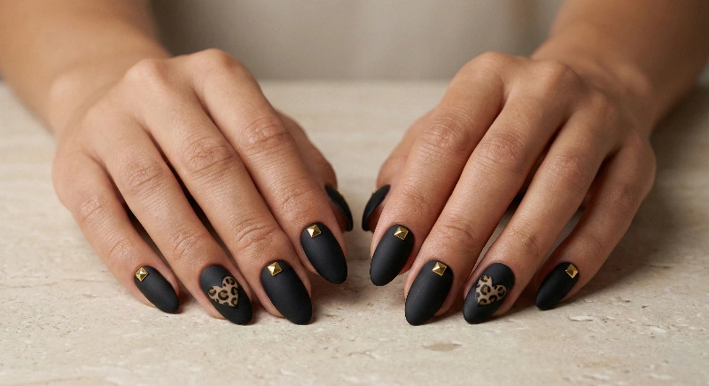 Black Leopard Valentine Nails