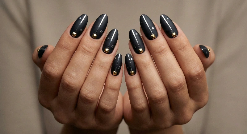 Black & Silver Valentine Nails