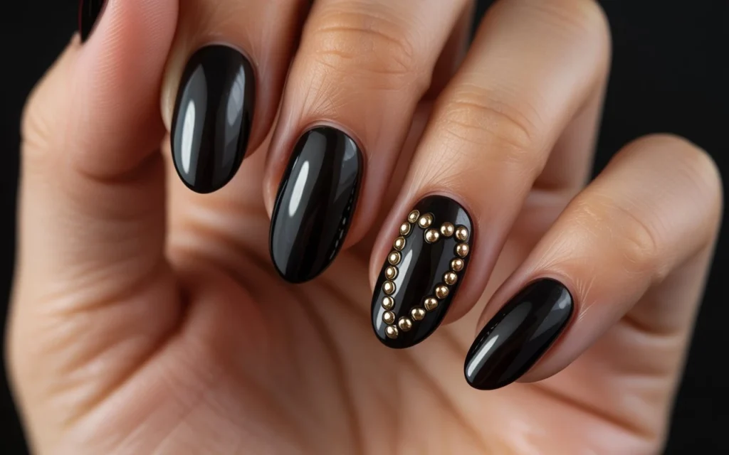 Black Studded Valentine Nails