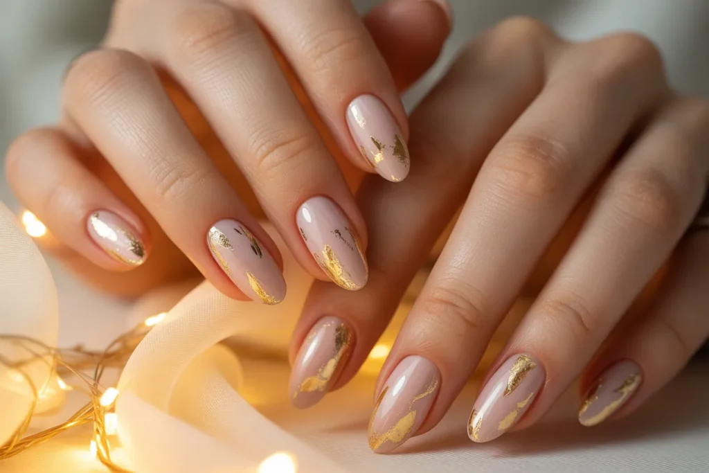 Classic Nude Nails with Gold Foil Accents