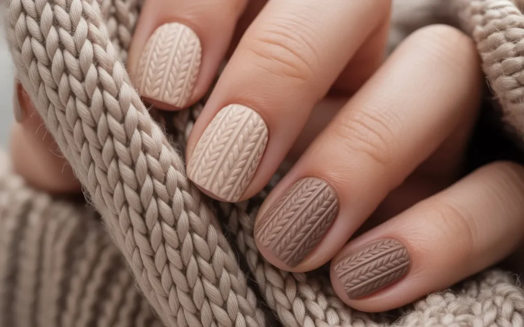 Cozy Cable-Knit Texture Nails