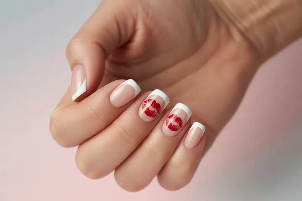 White French Tips with Kiss Accents