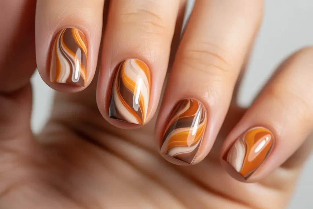 Pumpkin Spice Marble Nails