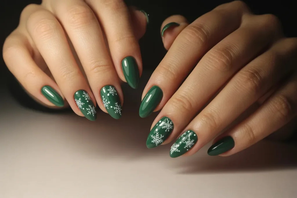 Dark Green with Delicate Snowflakes