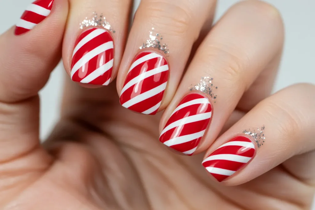 Red and White Diagonal Stripes with Glitter