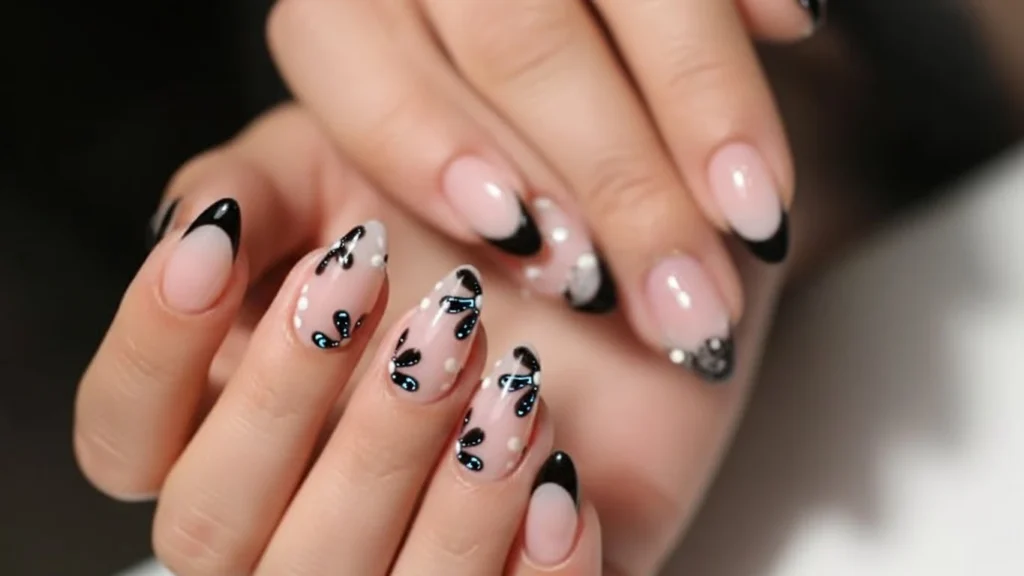 Black Lace-Inspired Valentine Nails