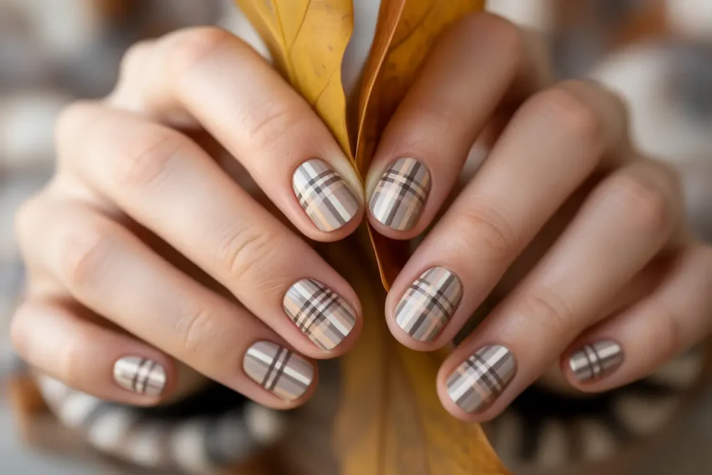 Plaid Accent Nails with Neutrals