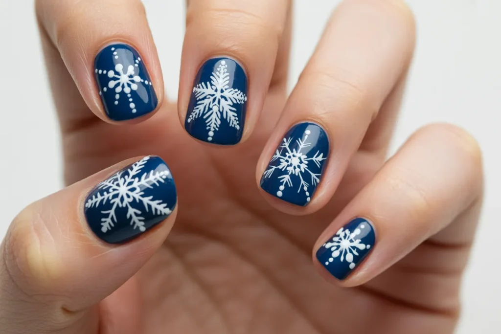Navy Blue with White Snowflakes