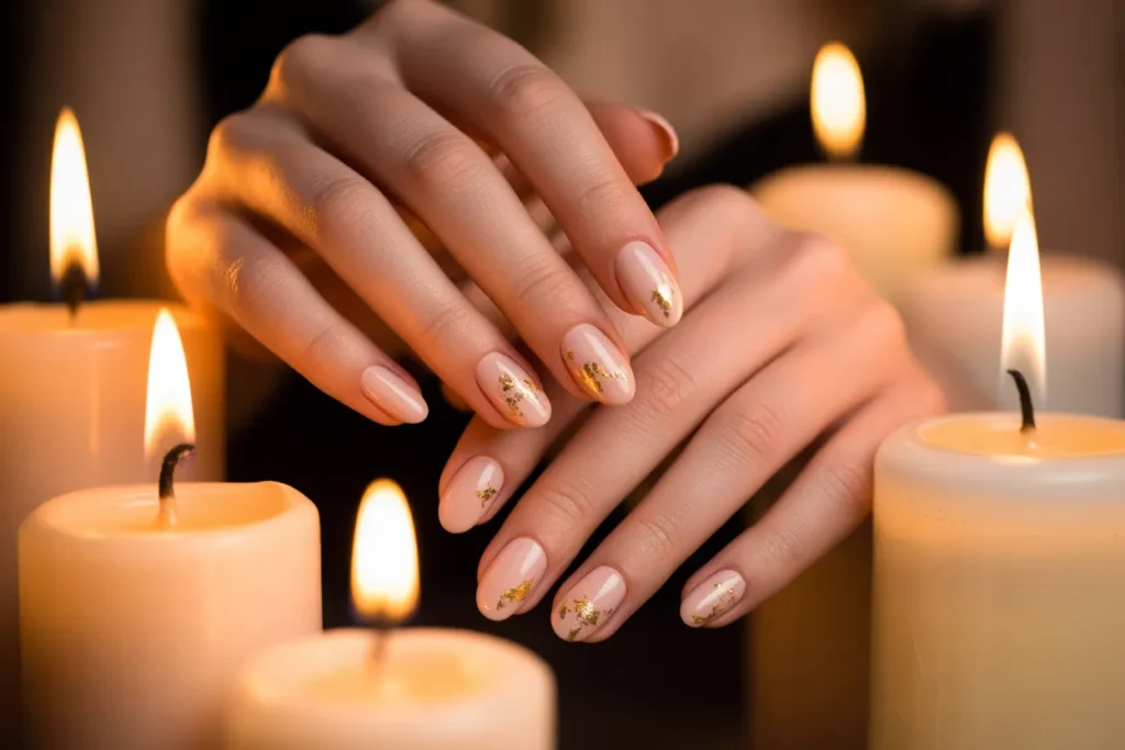 Blush Nude with Gold Leaf Tips