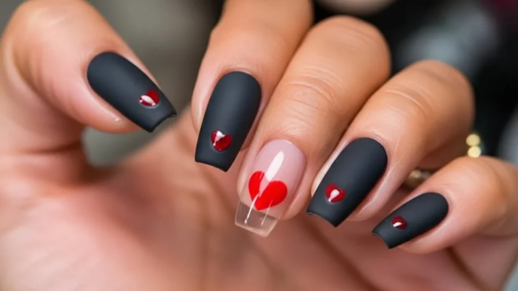 Black Negative Space Heart Nails