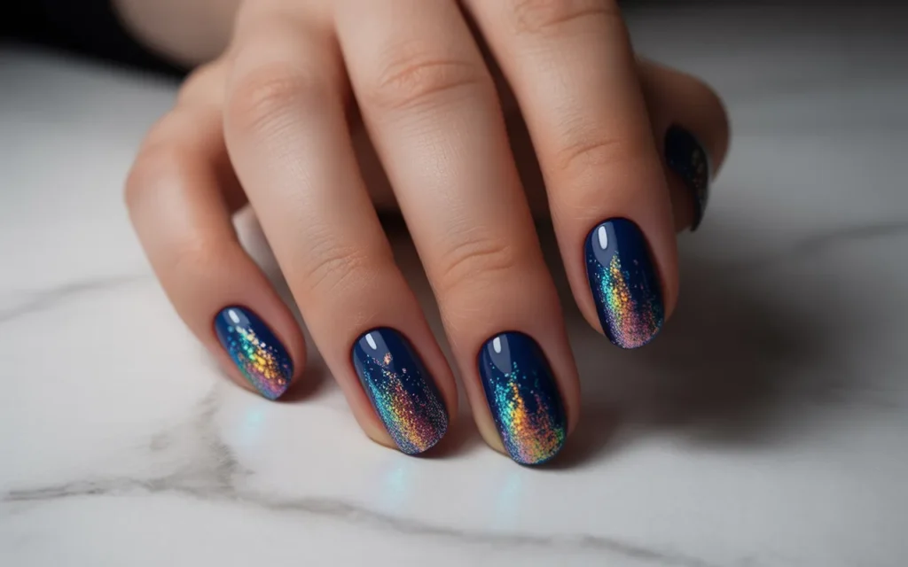 Navy Blue with Holographic Glitter Overlay