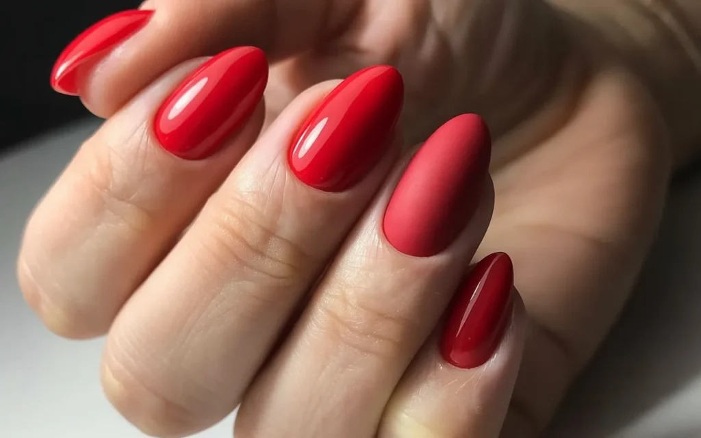 Classic Red Nails with Matte Accent Nails