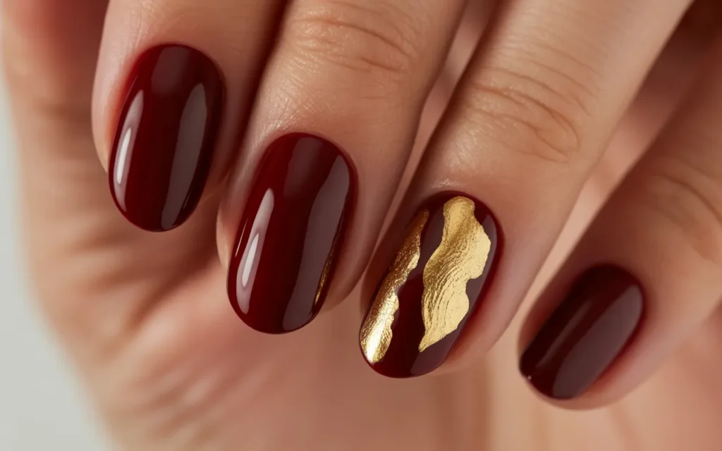 Burgundy Nails with Gold Foil