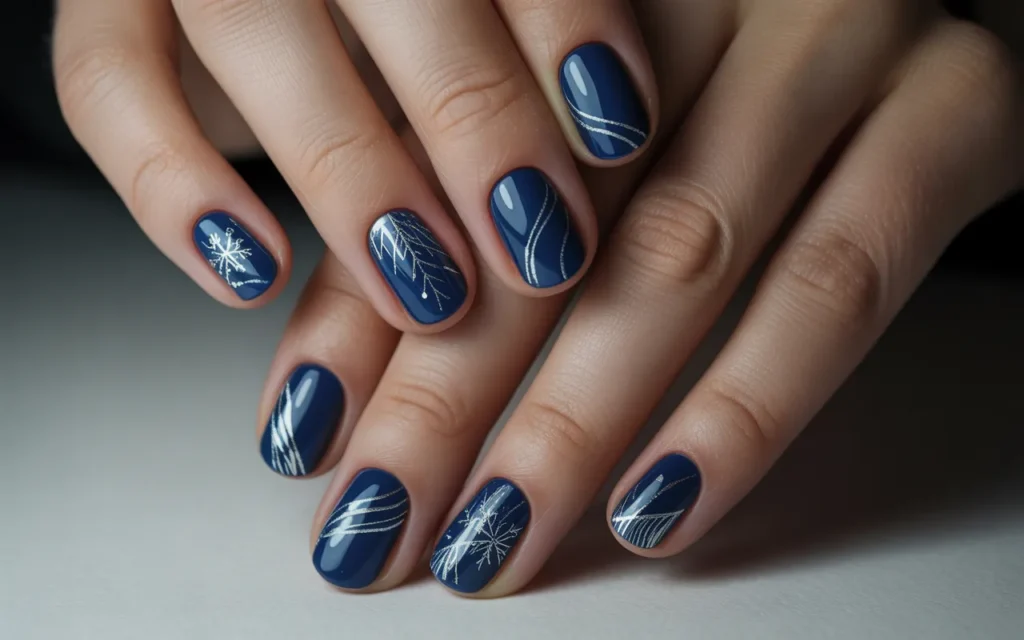 Dark Blue with Silver Line Art