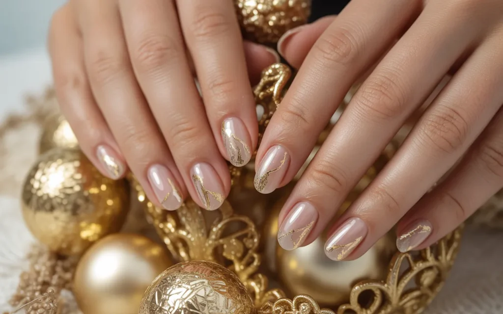 Clear Nails with Gold Foil Pieces