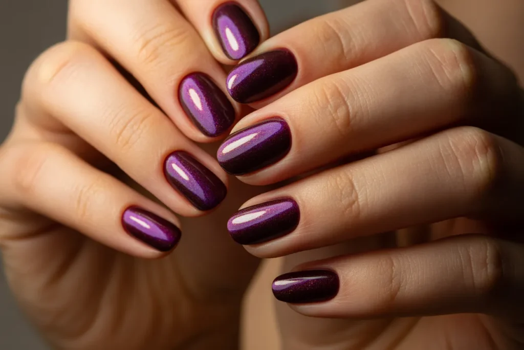 Eggplant Purple Nails with Subtle Shimmer