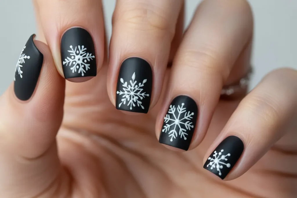 Matte Black with White Snowflake Designs