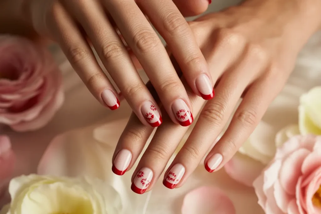 Red French with Kiss Accents