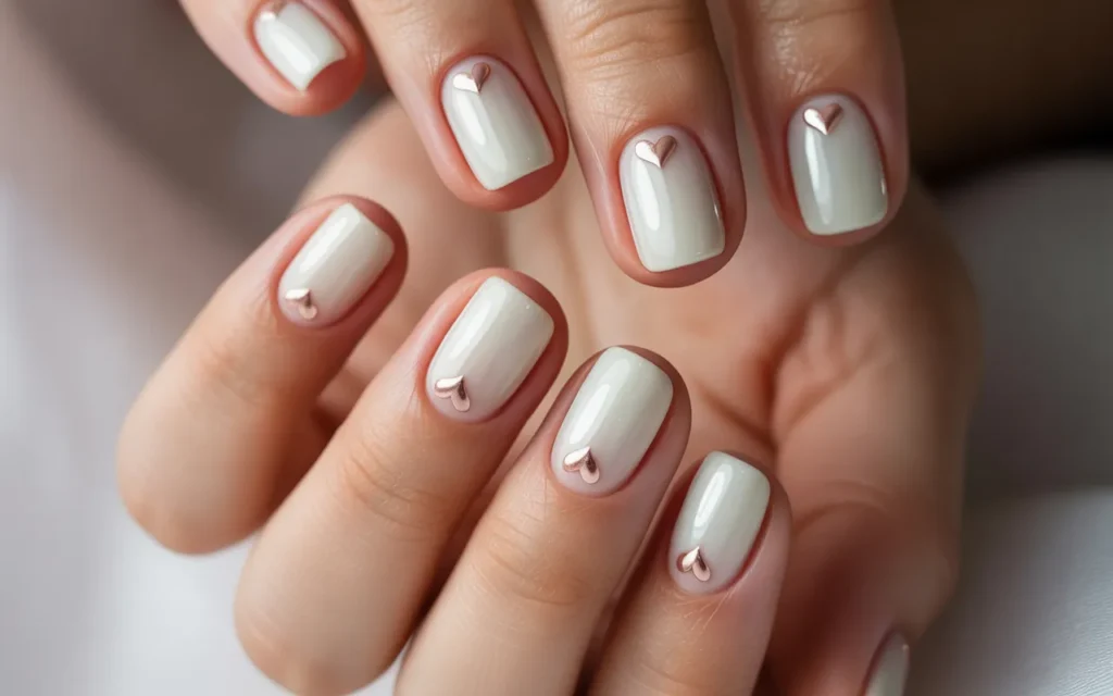 White-on-White Heart Accent Nails