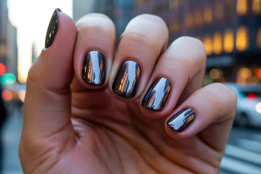 Gunmetal Chrome Nails