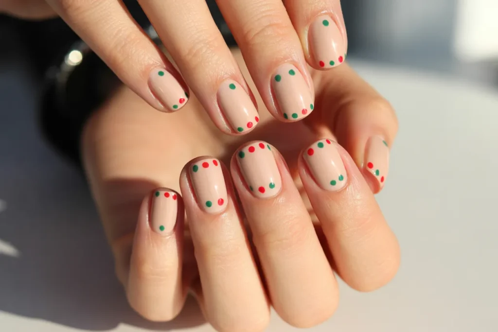Glossy Nude with Red and Green Polka Dots