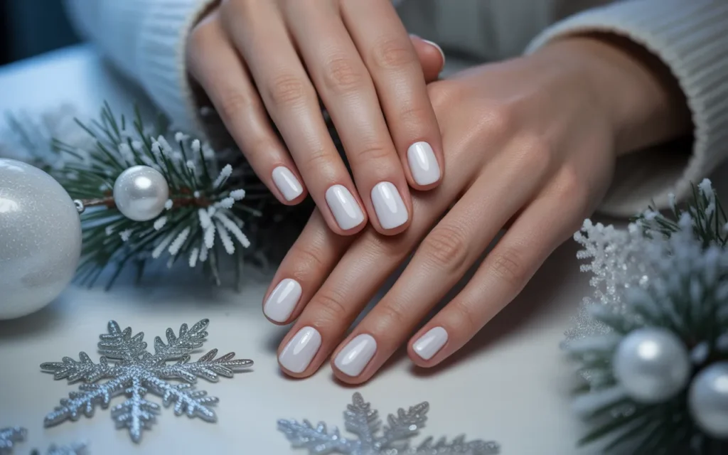 Snowy White Nails with Subtle Shine
