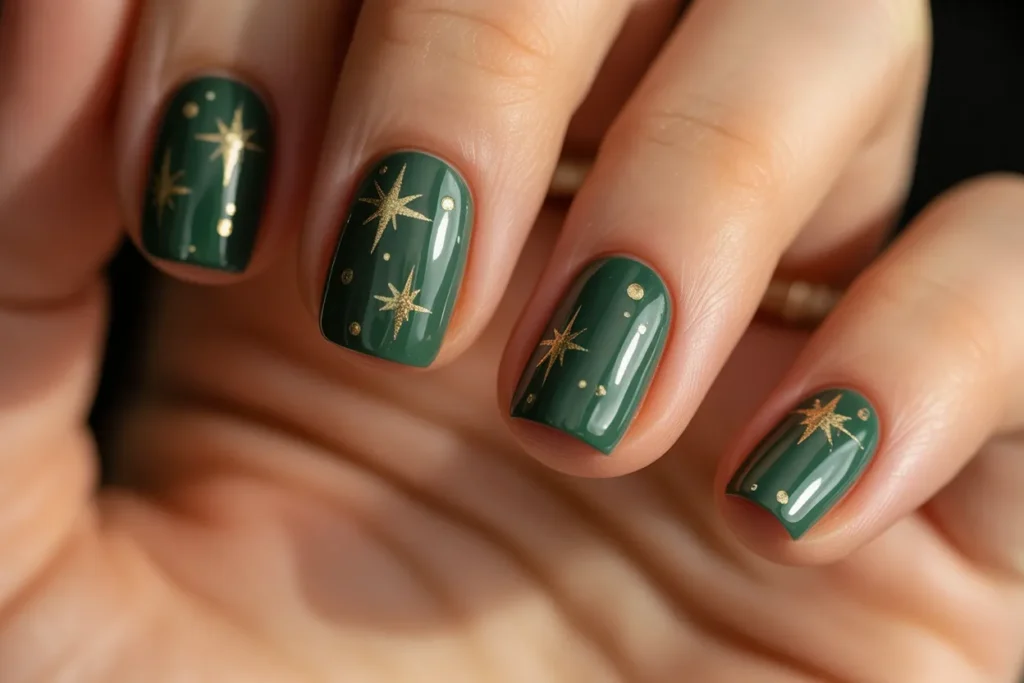 Dark Green with Tiny Gold Stars